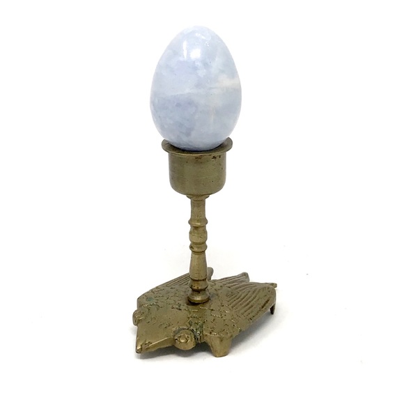 Crow Raven Sparrow Candle Holder Blue Calcite Egg - Picture 3 of 16